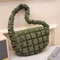 Borsa a tracolla trapuntata verde oliva con manico arricciato e chiusura a cerniera chic - Verde Scuro