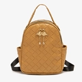 Brown woven texture lady backpack with gold swan pendant and diamond tassel details - Yellow