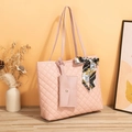 Pink quilted tote bag with silk scarf decoration and small hanging coin purse - Pink