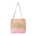 Umhängetasche aus rosa Kunstleder und beige gewebtem Stroh für den Sommerurlaub - Rosa