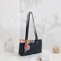 Black vintage monogram tote bag with pink floral silk scarf bow and leather straps - Black
