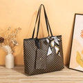 Grand sac cabas marron à pois dorés avec petite pochette et foulard en soie décoratif - Marron Imprimé