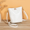 White bucket shoulder bag in oil wax leather with a gold twist lock and a stylish design - White
