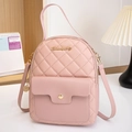 Quilted mini pink leather backpack with elegant metal logo and adjustable shoulder strap - Pink