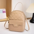 Mini beige quilted backpack with gold buckle and delicate adjustable shoulder straps - Apricot