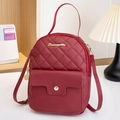 Quilted burgundy backpack for women featuring gold hardware and a classic rhombus pattern - Burgundy