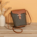 Classic vintage brown patterned mobile phone crossbody bag with caramel flap cover - Print Brown