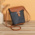 Brown and black vertical mini crossbody phone bag with floral stitching and long strap - Print Black