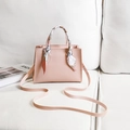 Elegant pink ladies handbag with floral silk scarf handle and adjustable shoulder strap - Pink