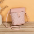 Pink quilted crossbody phone bag with gold clasp and stitched PU leather texture - Pink