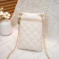 Chic cream-white quilted mini phone bag with golden chain strap and floral accent - White