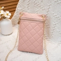 Quilted crossbody phone bag in soft pink leather with elegant gold chain strap - Pink