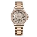 Gedi Roségold Skelettuhr mit römischen Ziffern und glitzernder Kristalllünette - Roségold Gehäuse & Armband