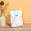 Borsa a tracolla bianca trapuntata verticale con catena dorata e chiusura a vite - Bianco