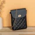 Borsa a tracolla trapuntata nera con catena dorata e chiusura a girello ovale di lusso - Nero