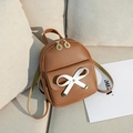 Mini brauner Lederrucksack für Mädchen mit weißer Schleife und goldenem Blattreißverschluss - Braun