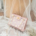 Bolso bandolera transparente con estampado de margaritas y ribete de cuero rosa - Rosa