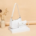 Borsa a tracolla trapuntata bianca moderna e pochette coordinata con dettagli dorati - Bianco