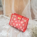 Red transparent PVC crossbody bag with daisy print inner pouch and gold chain - Red