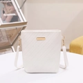 Weiße strukturierte Mini-Eimertasche mit Goldplatte und abnehmbarem Schultergurt - Weiß