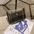 Transparent PVC crossbody bag with black inner pouch and gold chain strap - Black