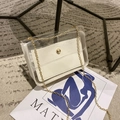 Transparent PVC crossbody bag with white inner pouch and golden metal chain strap - White