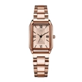 Orologio al quarzo rettangolare classico in oro rosa con cinturino in metallo e numeri romani - Cinturino Oro Rosa Quadrante Bianco Vetro Marrone