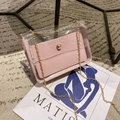 Minimalist transparent PVC small square bag with pink leather pouch and golden chain strap - Pink
