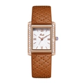 Orologio vintage quadrato da donna con cassa in oro rosa e diamanti e cinturino marrone - Cassa Oro Rosa Quadrante Bianco Cinturino Caffè Chiaro