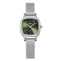 Elegant women's square watch with deep green sunray dial and silver mesh band - Silver Case Green Dial