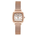 Orologio al quarzo retrò da donna con lunetta intrecciata oro rosa e cinturino in maglia - Cassa Oro Rosa Quadrante Bianco Cinturino Oro Rosa