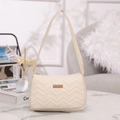Chic cream white quilted shoulder bag with V-pattern stitching and gold hardware detail - White
