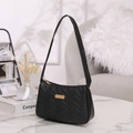 Classic black quilted underarm bag with golden hardware and V-pattern faux leather - Black