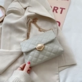 Light grey quilted shoulder bag with gold geometric clasp and chain strap - Light Gray