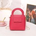 Bolso mini Boston rosa fucsia con textura de piel litchi y correa de cadena dorada de moda - Rosa Rojo