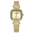 Elegant gold-tone Gedi rectangular watch for women with ribbed texture metal strap - Gold Case Gold Dial (51146) / Gold