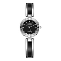 Women's quartz watch featuring a black crystal dial and silver bangle style strap - Silver Strap Black Dial