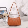 Brown wave quilted faux leather shoulder bag with gold metal plate detail - Brown