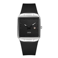 Orologio al quarzo GEDI quadrato minimalista con cinturino in silicone nero e data - Cassa in Argento Quadrante Nero Cinturino Nero