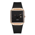 Orologio quadrato GEDI nero con cassa oro rosa, datario e cinturino in silicone - Cassa in Oro Rosa Quadrante Nero Cinturino Nero