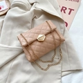 Quilted beige crossbody bag with gold chain strap and hexagonal rotating clasp - Pink