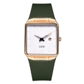 GEDI square quartz watch with olive green silicone strap and rose gold metal case - Rose Gold Case White Dial Green Strap