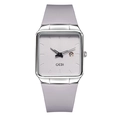Minimalist quartz watch with silver square case, date window and light purple silicone strap - Silver Case Grey Dial Grey Strap