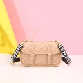 Beige quilted crossbody bag with stylish wide woven strap and top handle - Khaki