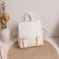 Mini checkered backpack with white leather flap and yellow geometric pattern circles - White Floral Print