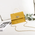 Mini yellow crocodile pattern bag with pearl handle and golden chain strap - Yellow