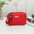 Red small square camera bag with V-shaped quilting and a stylish LOVE letter strap - Red