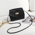 Mini borsa a tracolla nera in rilievo coccodrillo con fibbia oro e perle - Nero