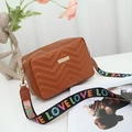 Brown quilted crossbody bag with golden hardware and colorful LOVE woven strap - Dark Brown