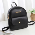 Mini zaino minimalista in pelle nera da donna con logo in metallo dorato alla moda - Nero